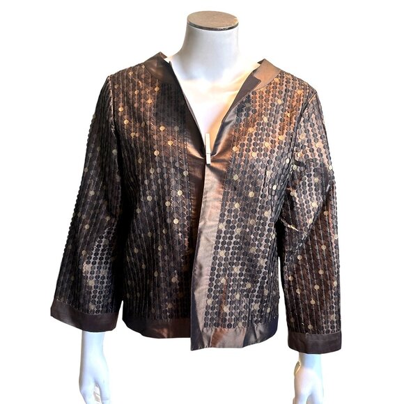 Peter Nygard Small Vintage Bronze Gold Silk Jacket Vintage Dot Party Evening Chi - Picture 2 of 13